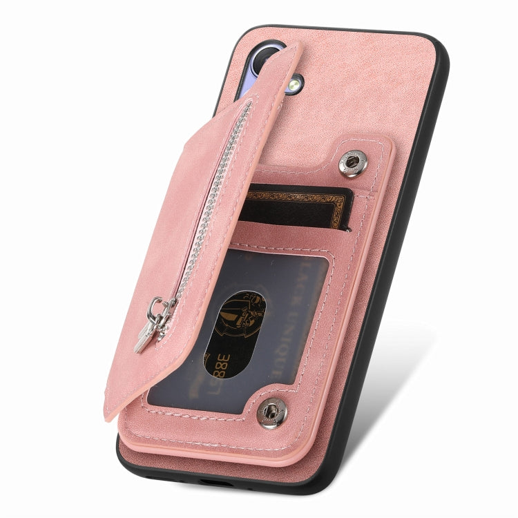 For Nothing CMF Phone 1 Retro MagSafe Zipper Wallet Card Bag Back Phone Case(Pink) - Nothing Cases by buy2fix | Online Shopping UK | buy2fix
