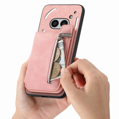 For Nothing CMF Phone 1 Retro MagSafe Zipper Wallet Card Bag Back Phone Case(Pink) - Nothing Cases by buy2fix | Online Shopping UK | buy2fix
