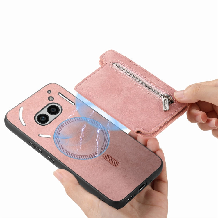 For Nothing CMF Phone 1 Retro MagSafe Zipper Wallet Card Bag Back Phone Case(Pink) - Nothing Cases by buy2fix | Online Shopping UK | buy2fix