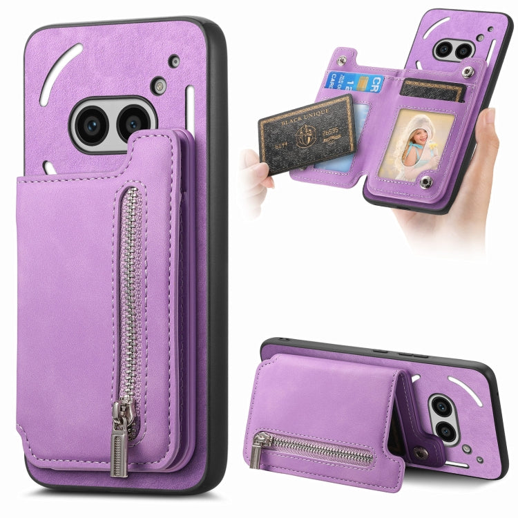 For Nothing CMF Phone 1 Retro MagSafe Zipper Wallet Card Bag Back Phone Case(Purple) - Nothing Cases by buy2fix | Online Shopping UK | buy2fix