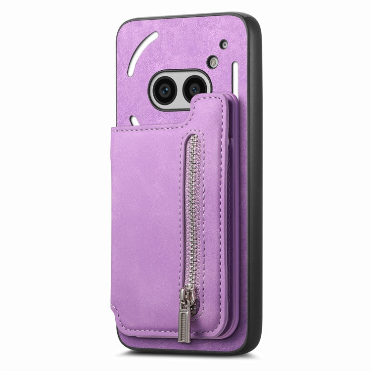 For Nothing CMF Phone 1 Retro MagSafe Zipper Wallet Card Bag Back Phone Case(Purple) - Nothing Cases by buy2fix | Online Shopping UK | buy2fix
