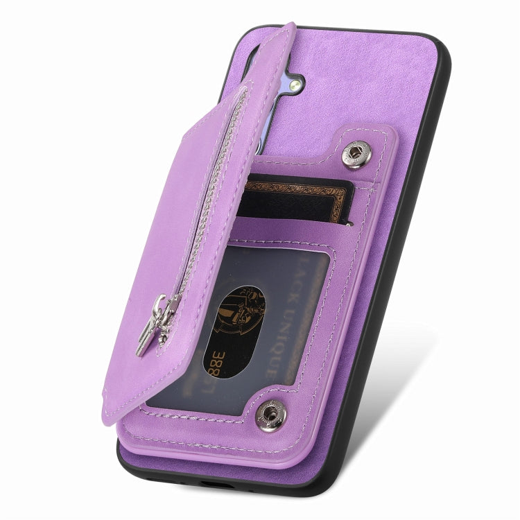 For Nothing CMF Phone 1 Retro MagSafe Zipper Wallet Card Bag Back Phone Case(Purple) - Nothing Cases by buy2fix | Online Shopping UK | buy2fix