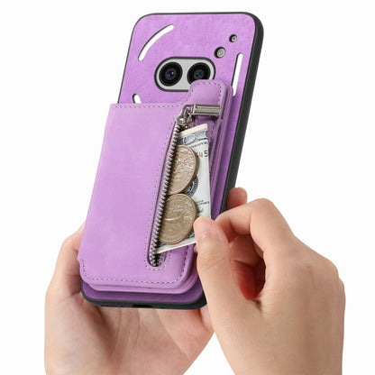 For Nothing CMF Phone 1 Retro MagSafe Zipper Wallet Card Bag Back Phone Case(Purple) - Nothing Cases by buy2fix | Online Shopping UK | buy2fix