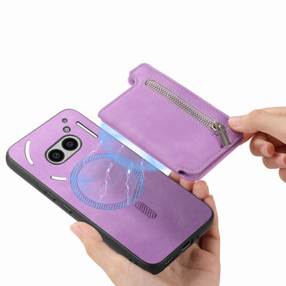 For Nothing CMF Phone 1 Retro MagSafe Zipper Wallet Card Bag Back Phone Case(Purple) - Nothing Cases by buy2fix | Online Shopping UK | buy2fix