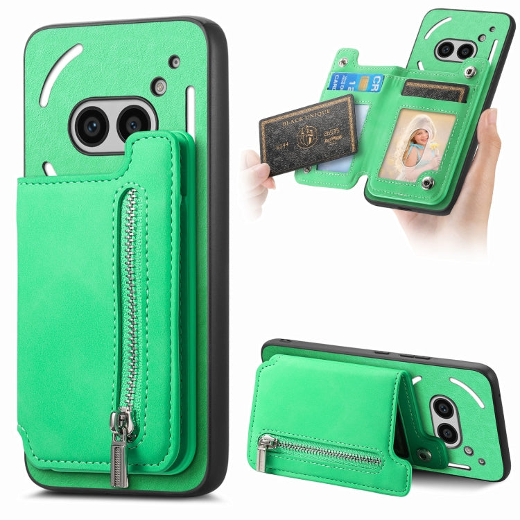 For Nothing CMF Phone 1 Retro MagSafe Zipper Wallet Card Bag Back Phone Case(Green) - Nothing Cases by buy2fix | Online Shopping UK | buy2fix