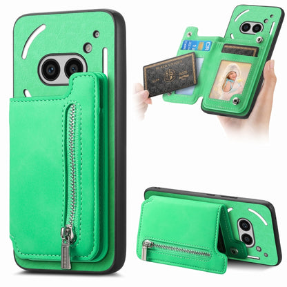 For Nothing CMF Phone 1 Retro MagSafe Zipper Wallet Card Bag Back Phone Case(Green) - Nothing Cases by buy2fix | Online Shopping UK | buy2fix