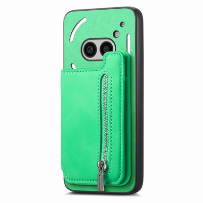For Nothing CMF Phone 1 Retro MagSafe Zipper Wallet Card Bag Back Phone Case(Green) - Nothing Cases by buy2fix | Online Shopping UK | buy2fix