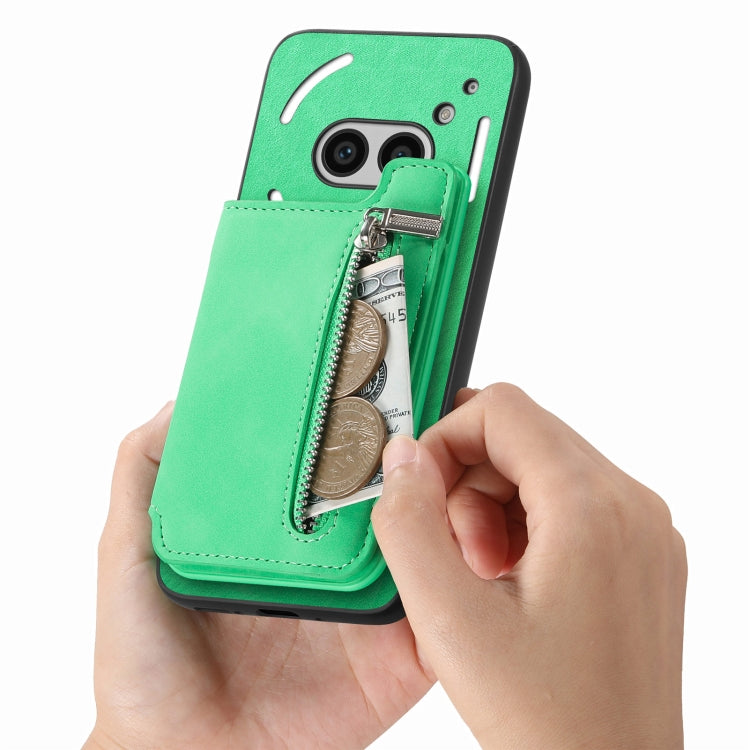 For Nothing CMF Phone 1 Retro MagSafe Zipper Wallet Card Bag Back Phone Case(Green) - Nothing Cases by buy2fix | Online Shopping UK | buy2fix
