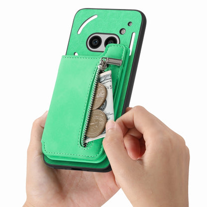For Nothing CMF Phone 1 Retro MagSafe Zipper Wallet Card Bag Back Phone Case(Green) - Nothing Cases by buy2fix | Online Shopping UK | buy2fix