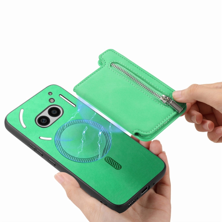 For Nothing CMF Phone 1 Retro MagSafe Zipper Wallet Card Bag Back Phone Case(Green) - Nothing Cases by buy2fix | Online Shopping UK | buy2fix