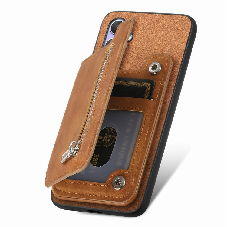 For Nothing CMF Phone 1 Retro MagSafe Zipper Wallet Card Bag Back Phone Case(Brown) - Nothing Cases by buy2fix | Online Shopping UK | buy2fix