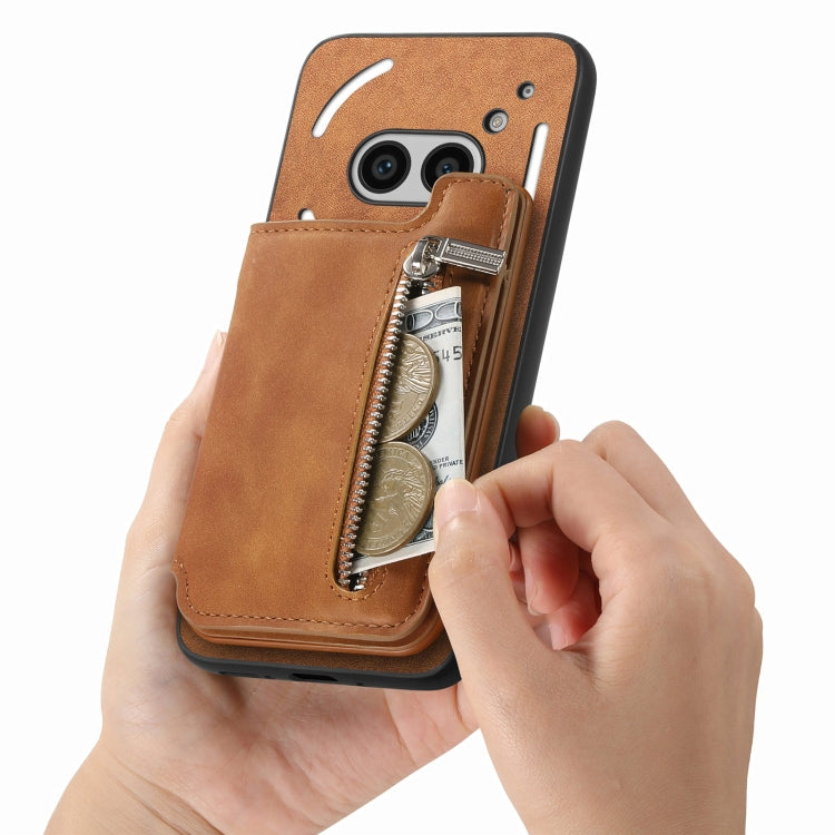 For Nothing CMF Phone 1 Retro MagSafe Zipper Wallet Card Bag Back Phone Case(Brown) - Nothing Cases by buy2fix | Online Shopping UK | buy2fix