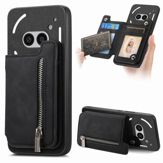 For Nothing CMF Phone 1 Retro MagSafe Zipper Wallet Card Bag Back Phone Case(Black) - Nothing Cases by buy2fix | Online Shopping UK | buy2fix