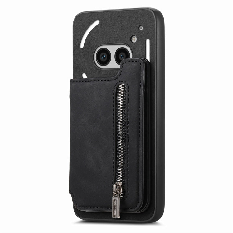 For Nothing CMF Phone 1 Retro MagSafe Zipper Wallet Card Bag Back Phone Case(Black) - Nothing Cases by buy2fix | Online Shopping UK | buy2fix