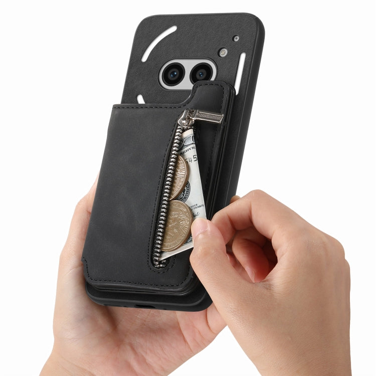 For Nothing CMF Phone 1 Retro MagSafe Zipper Wallet Card Bag Back Phone Case(Black) - Nothing Cases by buy2fix | Online Shopping UK | buy2fix