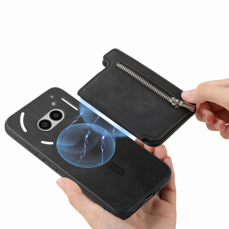 For Nothing CMF Phone 1 Retro MagSafe Zipper Wallet Card Bag Back Phone Case(Black) - Nothing Cases by buy2fix | Online Shopping UK | buy2fix