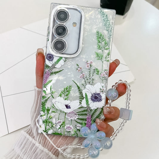 For Samsung Galaxy S25+ 5G Electroplating Flowers Plants Texture Wristband TPU Phone Case(Green Plants FL5) by buy2fix