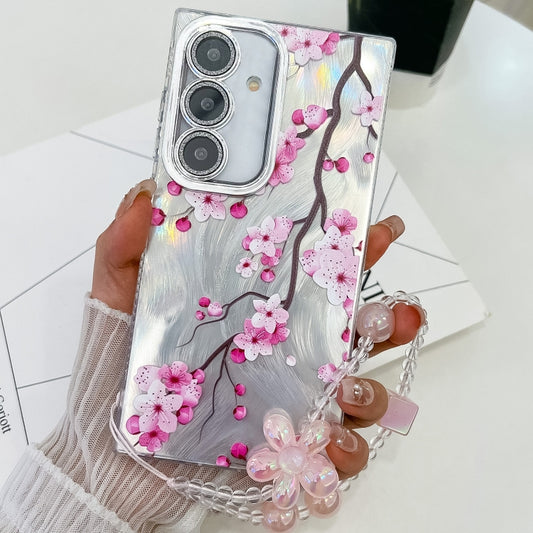 For Samsung Galaxy S25+ 5G Electroplating Flowers Plants Texture Wristband TPU Phone Case(Plum Flower FL6) by buy2fix
