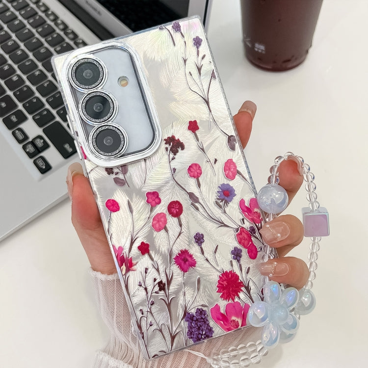 For Samsung Galaxy S25+ 5G Electroplating Flowers Plants Texture Wristband TPU Phone Case(Carnation FL7) by buy2fix