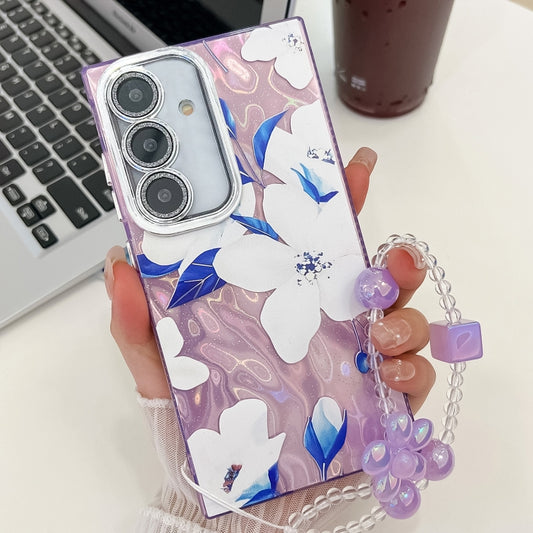 For Samsung Galaxy S25+ 5G Electroplating Flowers Plants Texture Wristband TPU Phone Case(Bougainvillea FL8) by buy2fix