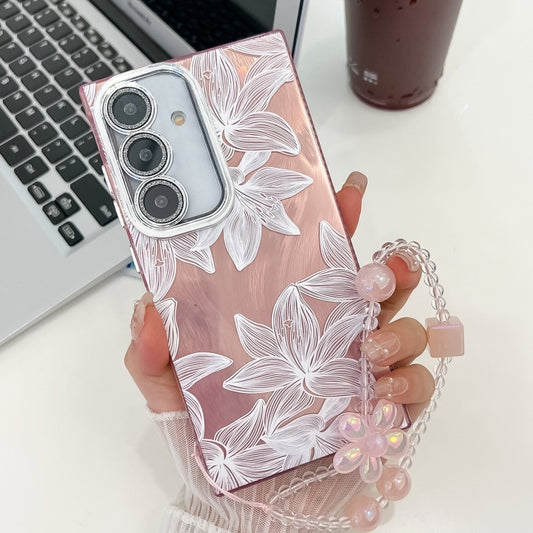 For Samsung Galaxy S25+ 5G Electroplating Flowers Plants Texture Wristband TPU Phone Case(Sketch Lily FL9) by buy2fix