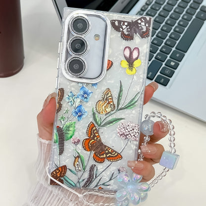 For Samsung Galaxy S25+ 5G Electroplating Flowers Plants Texture Wristband TPU Phone Case(Butterfly Love Flower FL17) by buy2fix