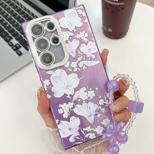 For Samsung Galaxy S25 Ultra 5G Electroplating Flowers Plants Texture Wristband TPU Phone Case(Pale Purple FlowerFL11) - Galaxy S25 Ultra 5G Cases by buy2fix | Online Shopping UK | buy2fix