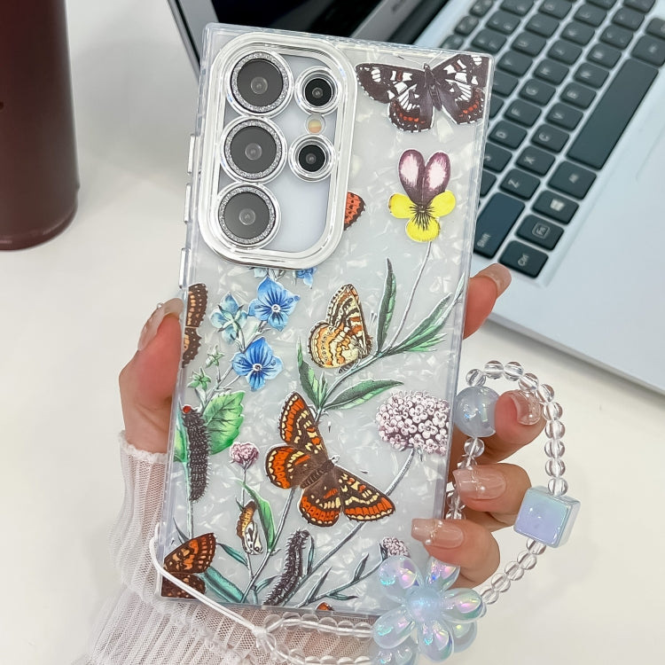 For Samsung Galaxy S25 Ultra 5G Electroplating Flowers Plants Texture Wristband TPU Phone Case(Butterfly Love Flower FL17) - Galaxy S25 Ultra 5G Cases by buy2fix | Online Shopping UK | buy2fix