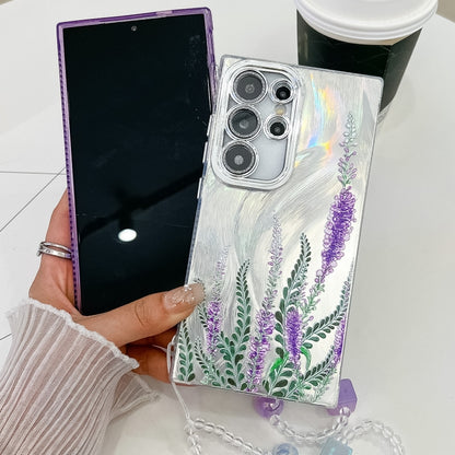 For Samsung Galaxy S25 Ultra 5G Electroplating Flowers Plants Texture Wristband TPU Phone Case(Lavender FL3) - Galaxy S25 Ultra 5G Cases by buy2fix | Online Shopping UK | buy2fix