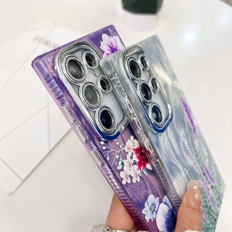 For Samsung Galaxy S25+ 5G Electroplating Flowers Plants Texture Wristband TPU Phone Case(Pale Purple FlowerFL11) by buy2fix