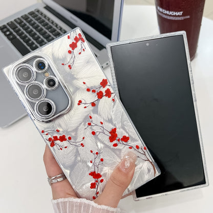 For Samsung Galaxy S25+ 5G Electroplating Flower Texture TPU Phone Case(Red Plum Blossom SH2) by buy2fix