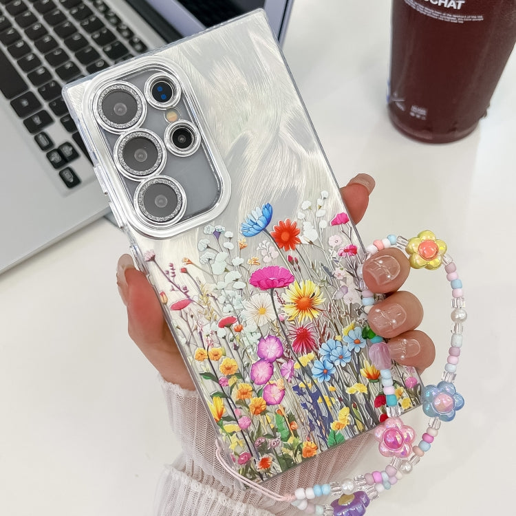 For Samsung Galaxy S25 Ultra 5G Electroplating Flower Texture Wristband TPU Phone Case(Flowers SH4) - Galaxy S25 Ultra 5G Cases by buy2fix | Online Shopping UK | buy2fix