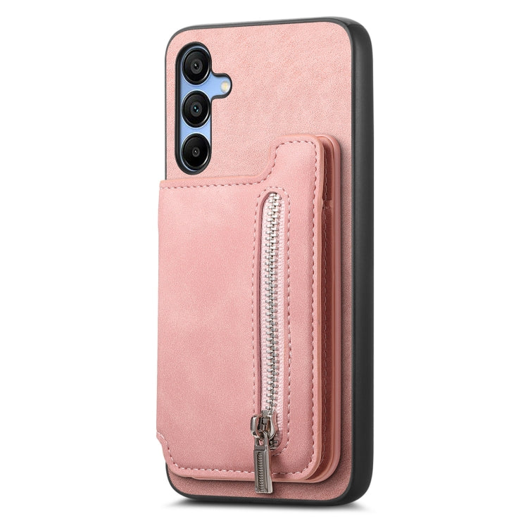 For Samsung Galaxy S25 5G Retro MagSafe Zipper Wallet Card Bag Back Phone Case(Pink) - Galaxy S25 5G Cases by buy2fix | Online Shopping UK | buy2fix