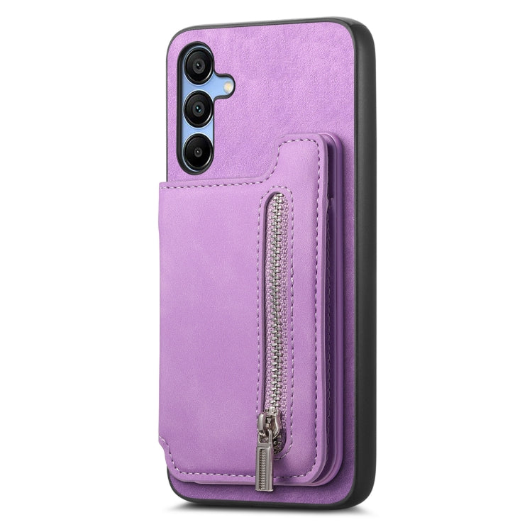 For Samsung Galaxy S25 5G Retro MagSafe Zipper Wallet Card Bag Back Phone Case(Purple) - Galaxy S25 5G Cases by buy2fix | Online Shopping UK | buy2fix