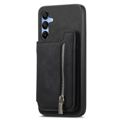 For Samsung Galaxy S25 5G Retro MagSafe Zipper Wallet Card Bag Back Phone Case(Black) - Galaxy S25 5G Cases by buy2fix | Online Shopping UK | buy2fix