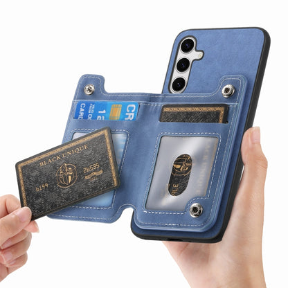 For Samsung Galaxy S25+ 5G Retro MagSafe Zipper Wallet Card Bag Back Phone Case(Blue) by buy2fix