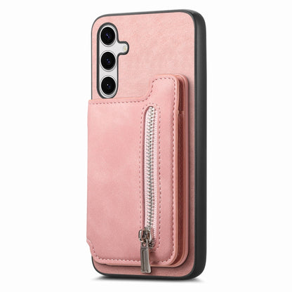 For Samsung Galaxy S25+ 5G Retro MagSafe Zipper Wallet Card Bag Back Phone Case(Pink) by buy2fix