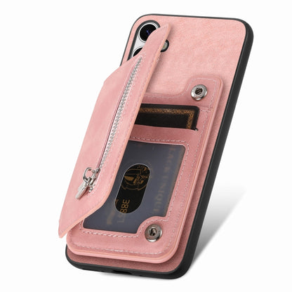 For Samsung Galaxy S25+ 5G Retro MagSafe Zipper Wallet Card Bag Back Phone Case(Pink) by buy2fix