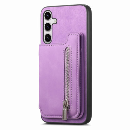 For Samsung Galaxy S25+ 5G Retro MagSafe Zipper Wallet Card Bag Back Phone Case(Purple) by buy2fix