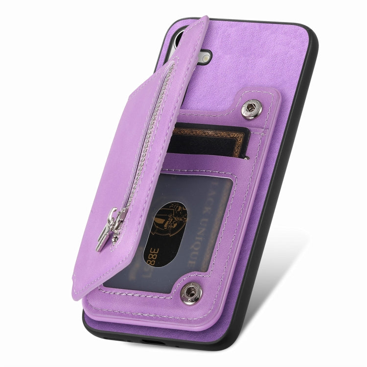 For Samsung Galaxy S25+ 5G Retro MagSafe Zipper Wallet Card Bag Back Phone Case(Purple) by buy2fix