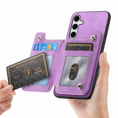 For Samsung Galaxy S25+ 5G Retro MagSafe Zipper Wallet Card Bag Back Phone Case(Purple) by buy2fix