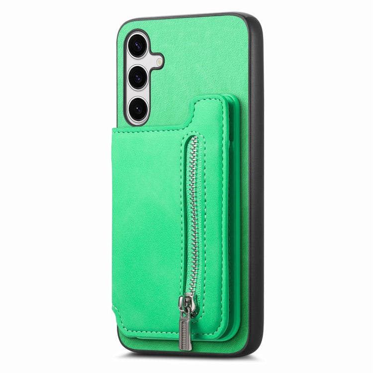 For Samsung Galaxy S25+ 5G Retro MagSafe Zipper Wallet Card Bag Back Phone Case(Green) by buy2fix