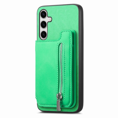 For Samsung Galaxy S25+ 5G Retro MagSafe Zipper Wallet Card Bag Back Phone Case(Green) by buy2fix