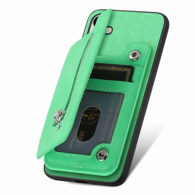 For Samsung Galaxy S25+ 5G Retro MagSafe Zipper Wallet Card Bag Back Phone Case(Green) by buy2fix