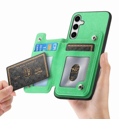 For Samsung Galaxy S25+ 5G Retro MagSafe Zipper Wallet Card Bag Back Phone Case(Green) by buy2fix