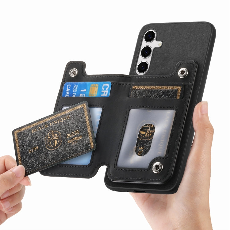 For Samsung Galaxy S25+ 5G Retro MagSafe Zipper Wallet Card Bag Back Phone Case(Black) by buy2fix