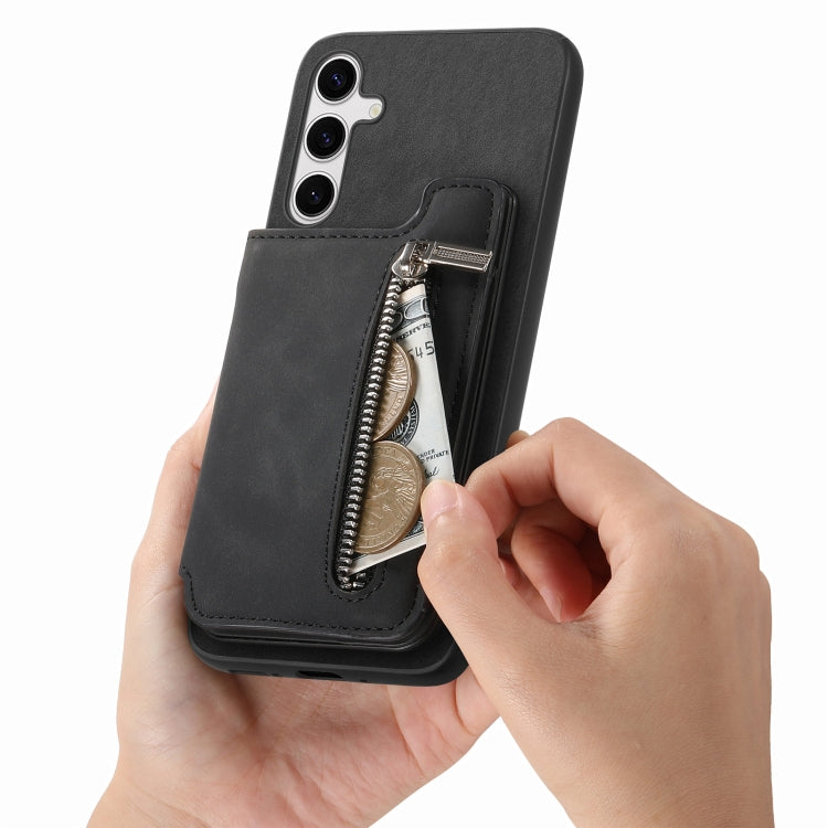 For Samsung Galaxy S25+ 5G Retro MagSafe Zipper Wallet Card Bag Back Phone Case(Black) by buy2fix