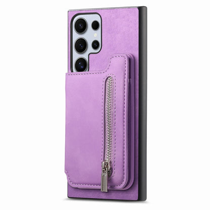 For Samsung Galaxy S25 Ultra 5G Retro MagSafe Zipper Wallet Card Bag Back Phone Case(Purple) - Galaxy S25 Ultra 5G Cases by buy2fix | Online Shopping UK | buy2fix