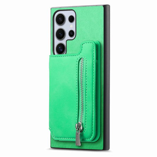 For Samsung Galaxy S25 Ultra 5G Retro MagSafe Zipper Wallet Card Bag Back Phone Case(Green) by buy2fix