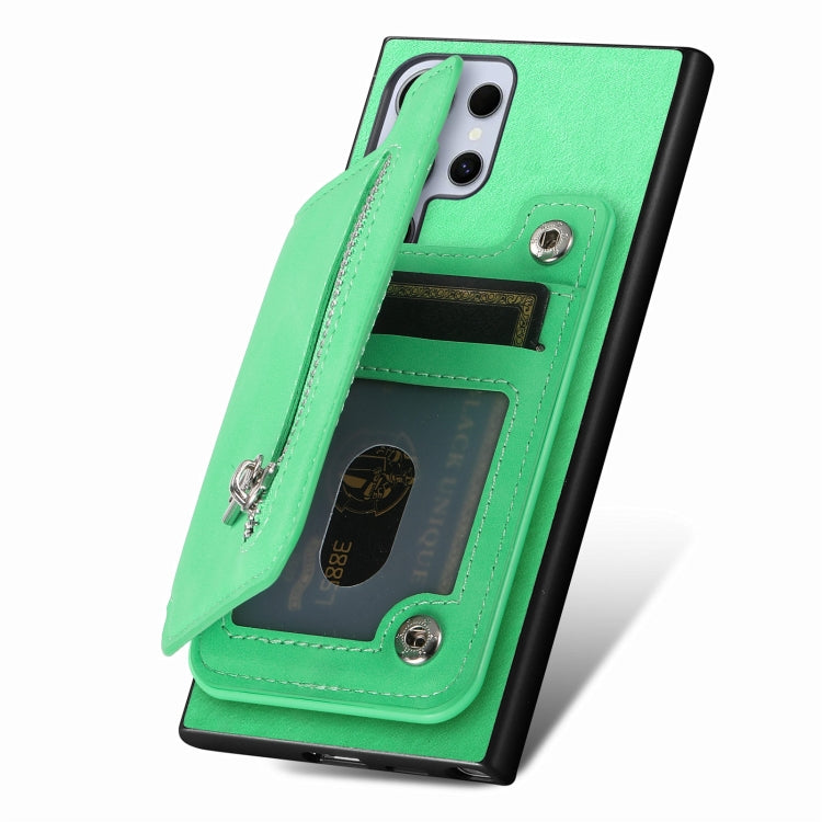 For Samsung Galaxy S25 Ultra 5G Retro MagSafe Zipper Wallet Card Bag Back Phone Case(Green) - Galaxy S25 Ultra 5G Cases by buy2fix | Online Shopping UK | buy2fix